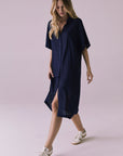 Seaside Navy Button Up Dress Womens chaserbrand
