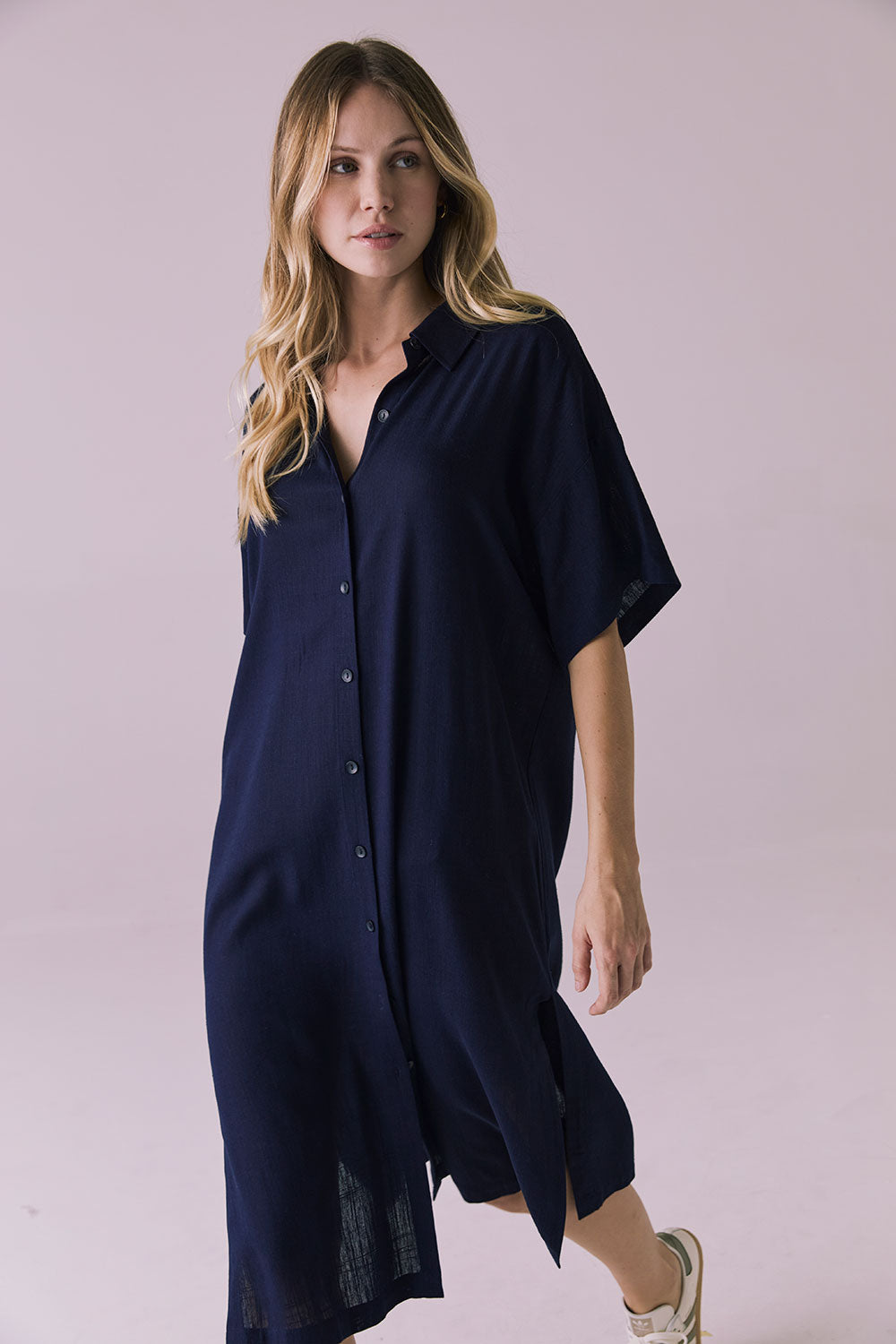 Seaside Navy Button Up Dress Womens chaserbrand