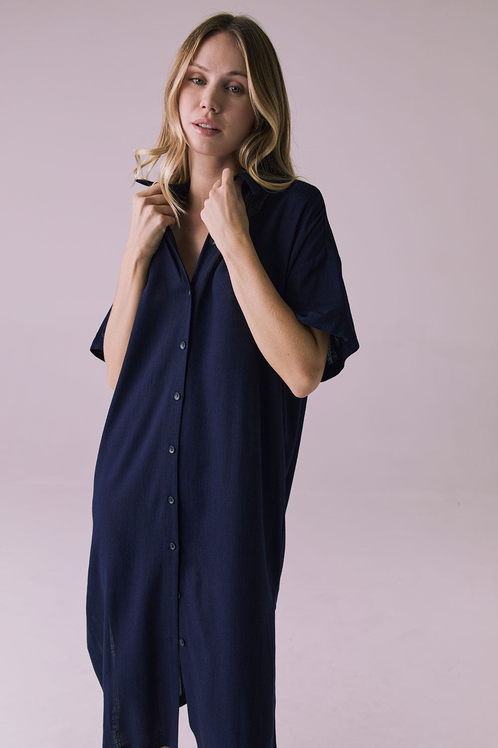 Seaside Navy Button Up Dress Womens chaserbrand