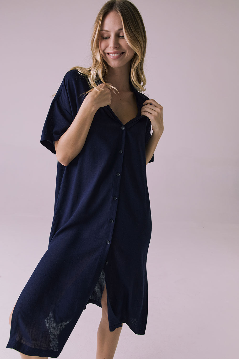 Seaside Navy Button Up Dress Womens chaserbrand