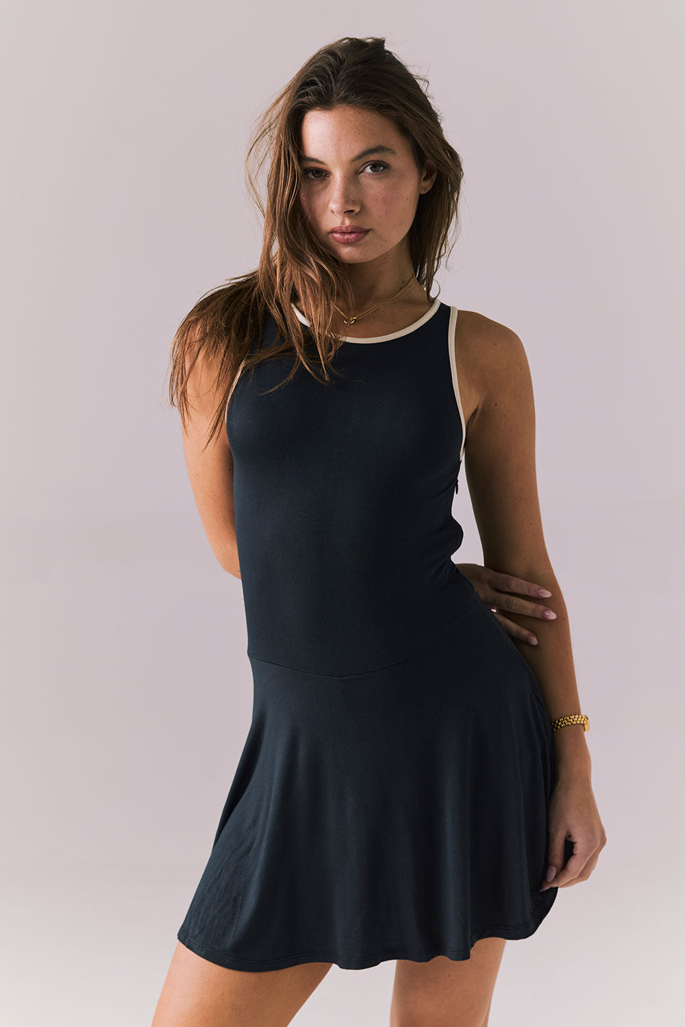 Myrina Licorice Black Mini Dress Womens chaserbrand