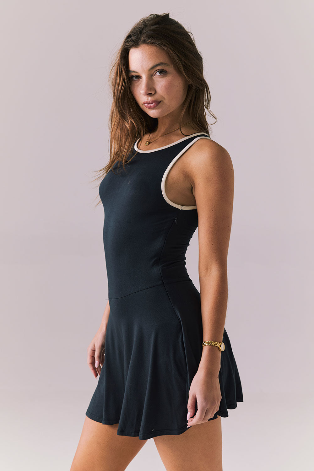 Myrina Licorice Black Mini Dress Womens chaserbrand