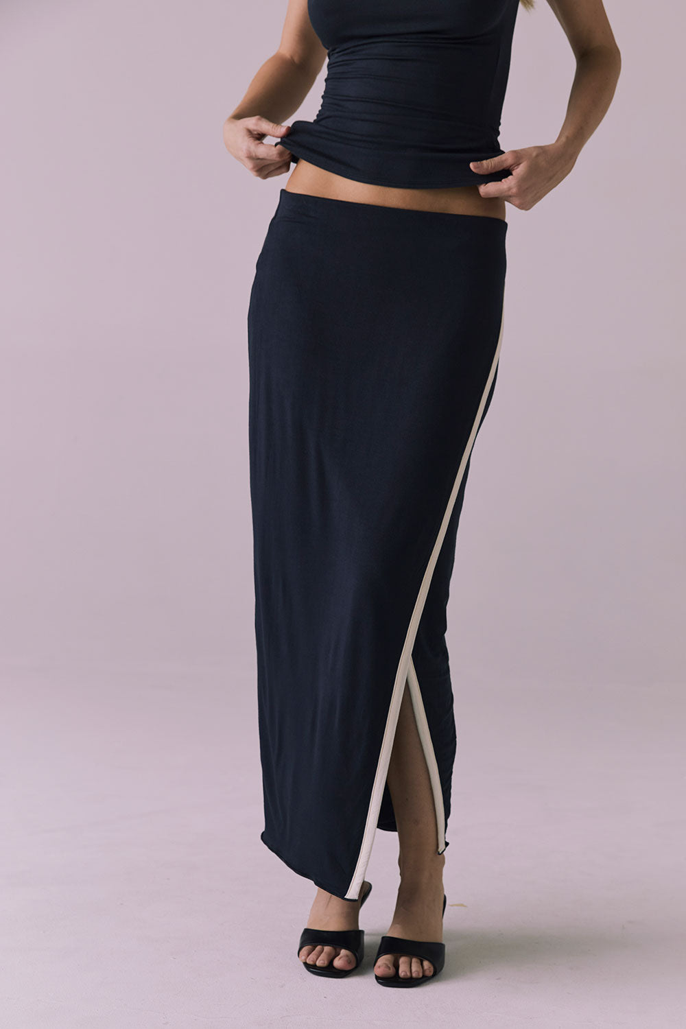Tavira Licorice Black Midi Skirt Womens chaserbrand