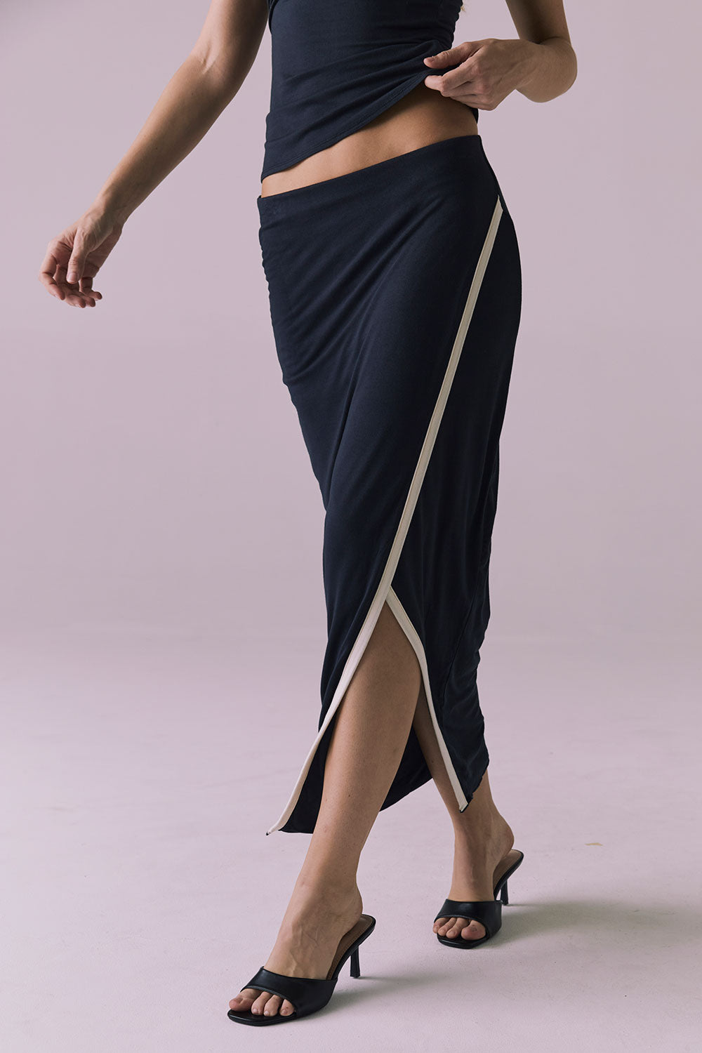 Tavira Licorice Black Midi Skirt Womens chaserbrand