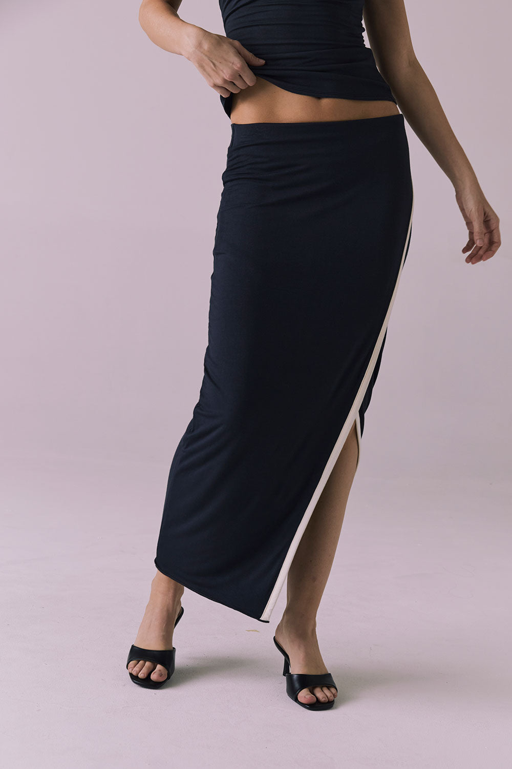 Tavira Licorice Black Midi Skirt Womens chaserbrand