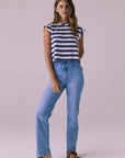 Cropped Castaway Stripe Cap Sleeve Crew Neck Tee Womens chaserbrand