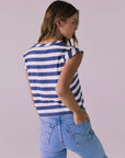 Cropped Castaway Stripe Cap Sleeve Crew Neck Tee Womens chaserbrand