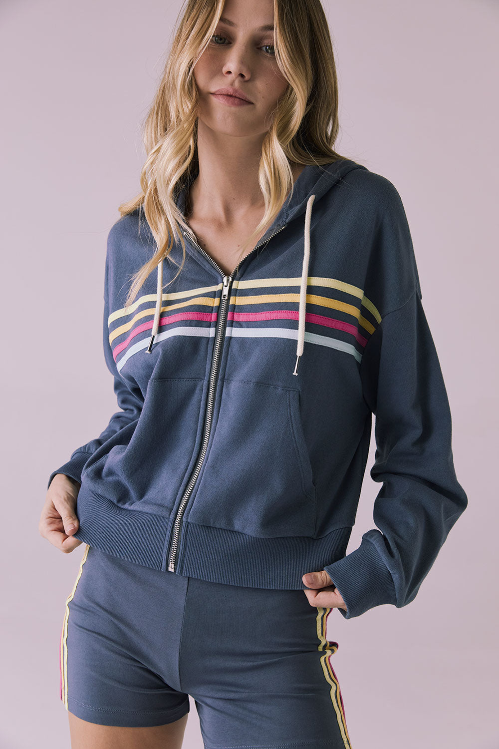 Contrast Strappings Zip Up Hoodie Womens chaserbrand