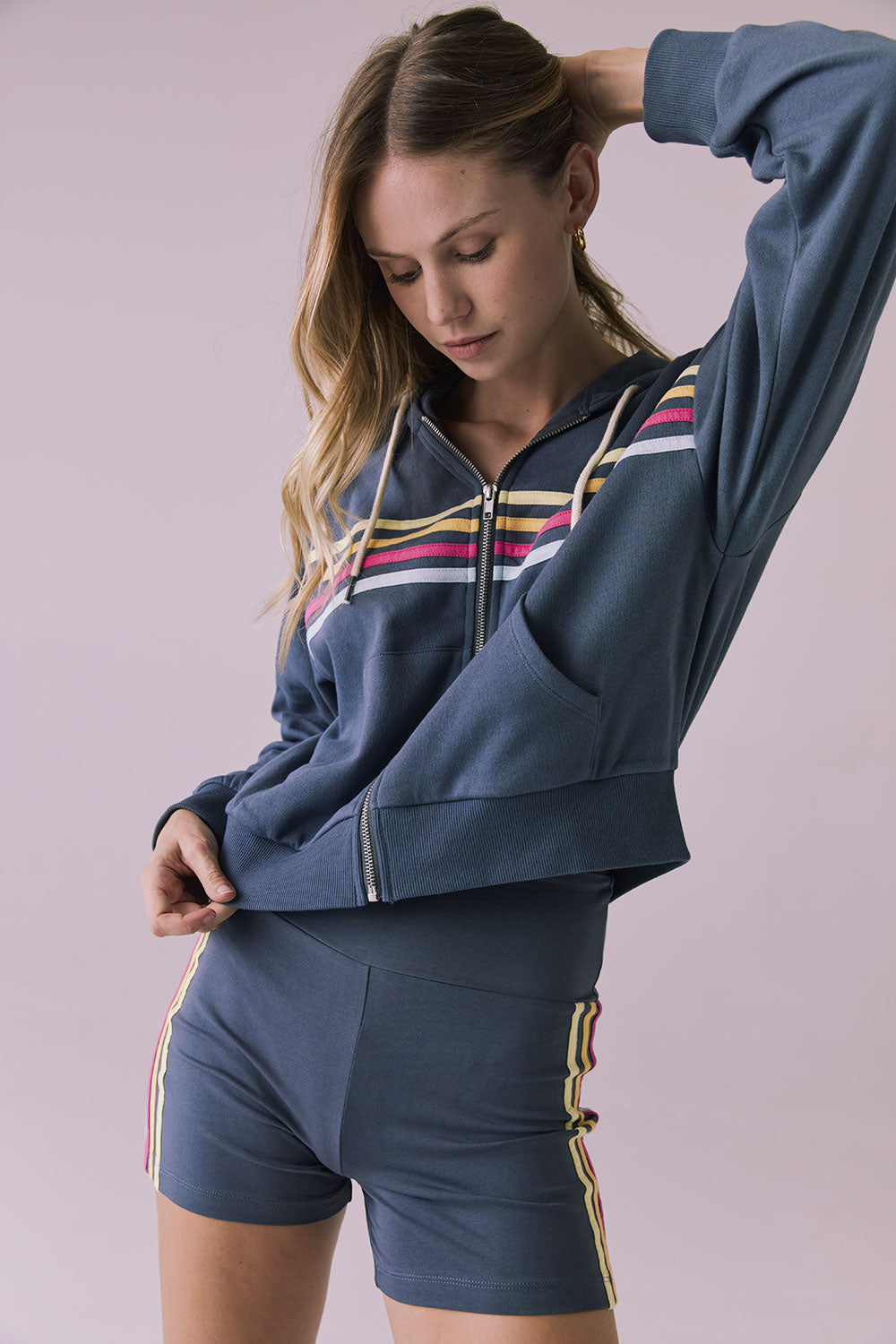 Contrast Strappings Zip Up Hoodie Womens chaserbrand
