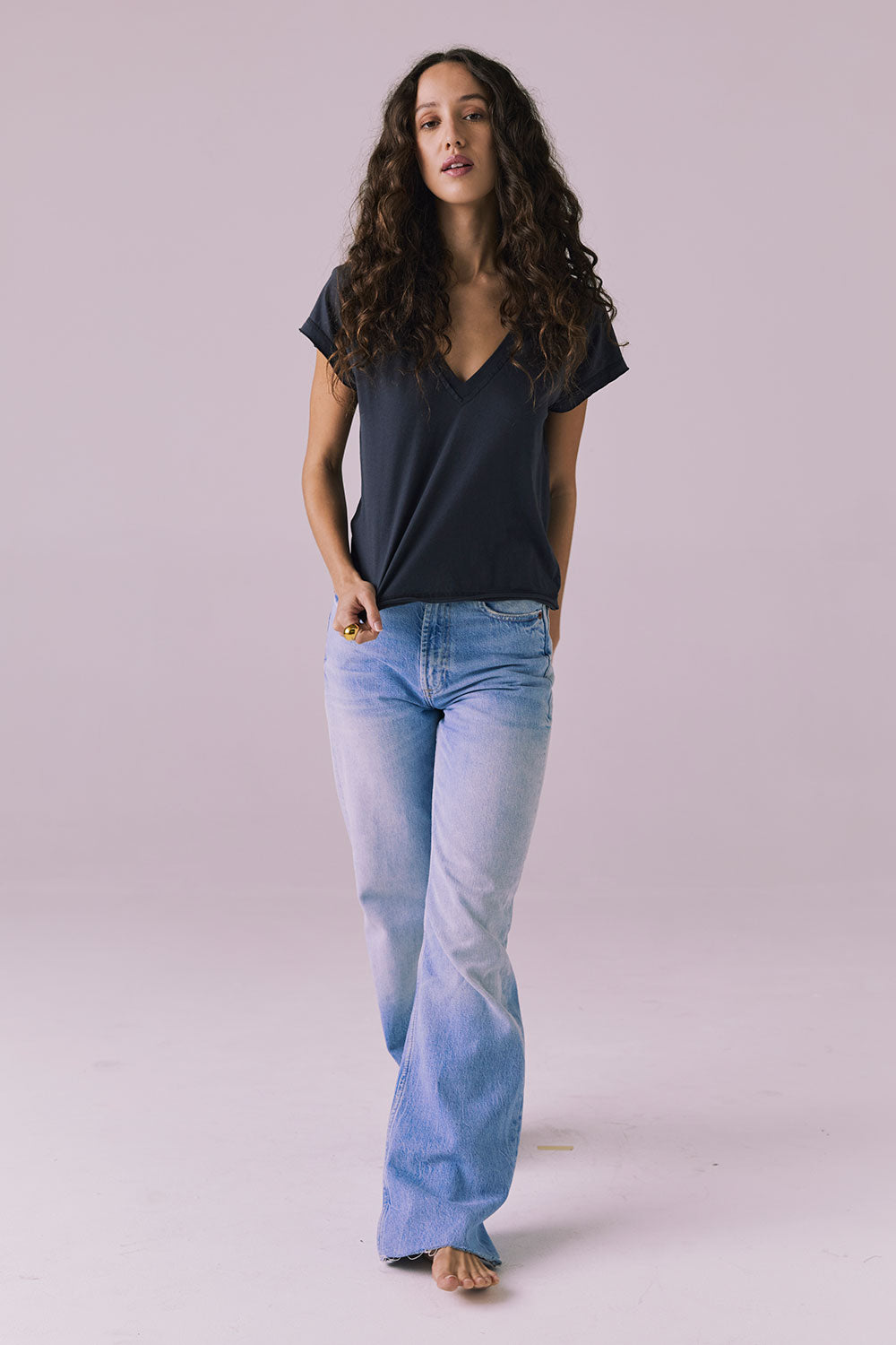 Gator V Neck Licorice Black Tee Womens chaserbrand