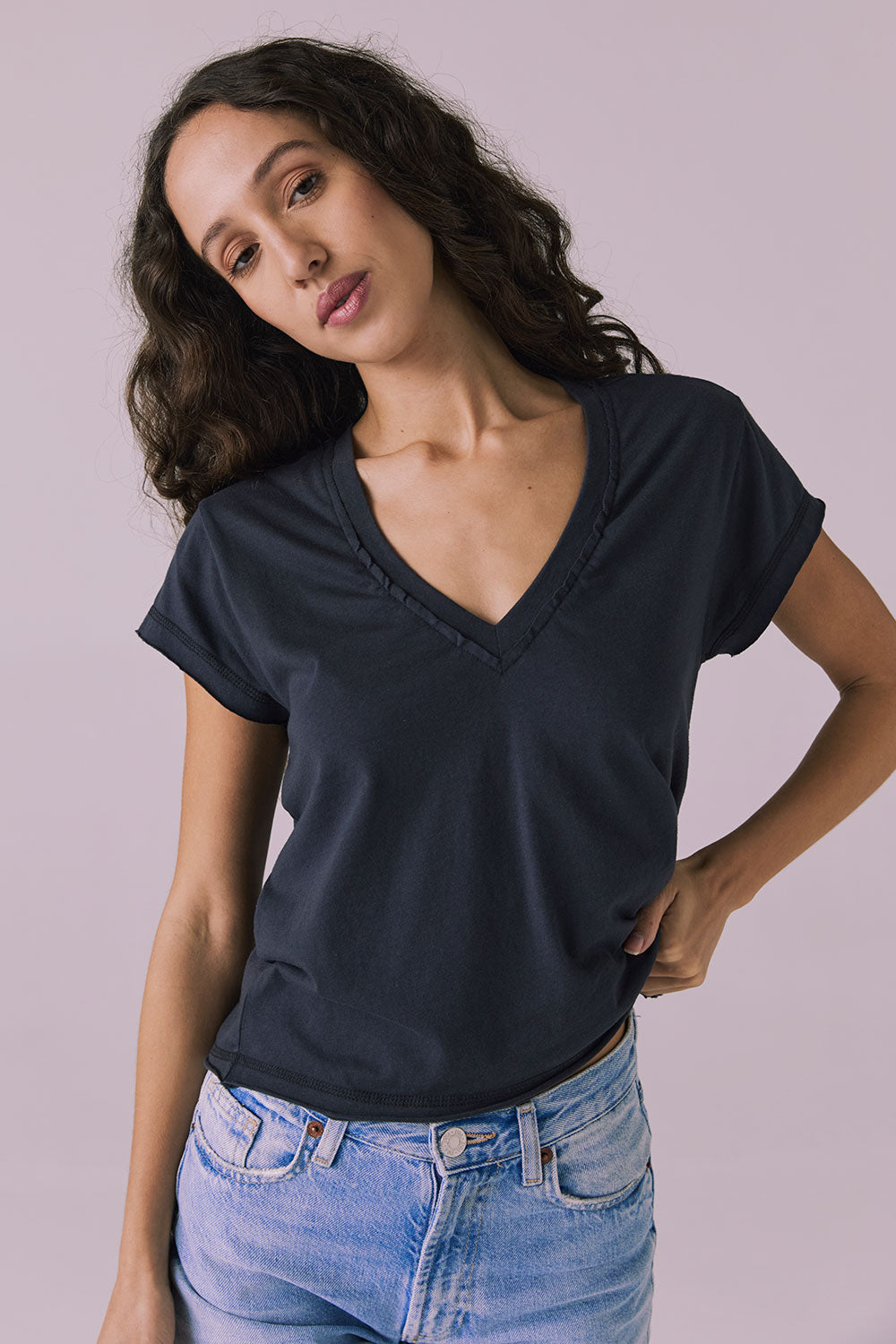 Gator V Neck Licorice Black Tee Womens chaserbrand