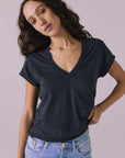 Gator V Neck Licorice Black Tee Womens chaserbrand