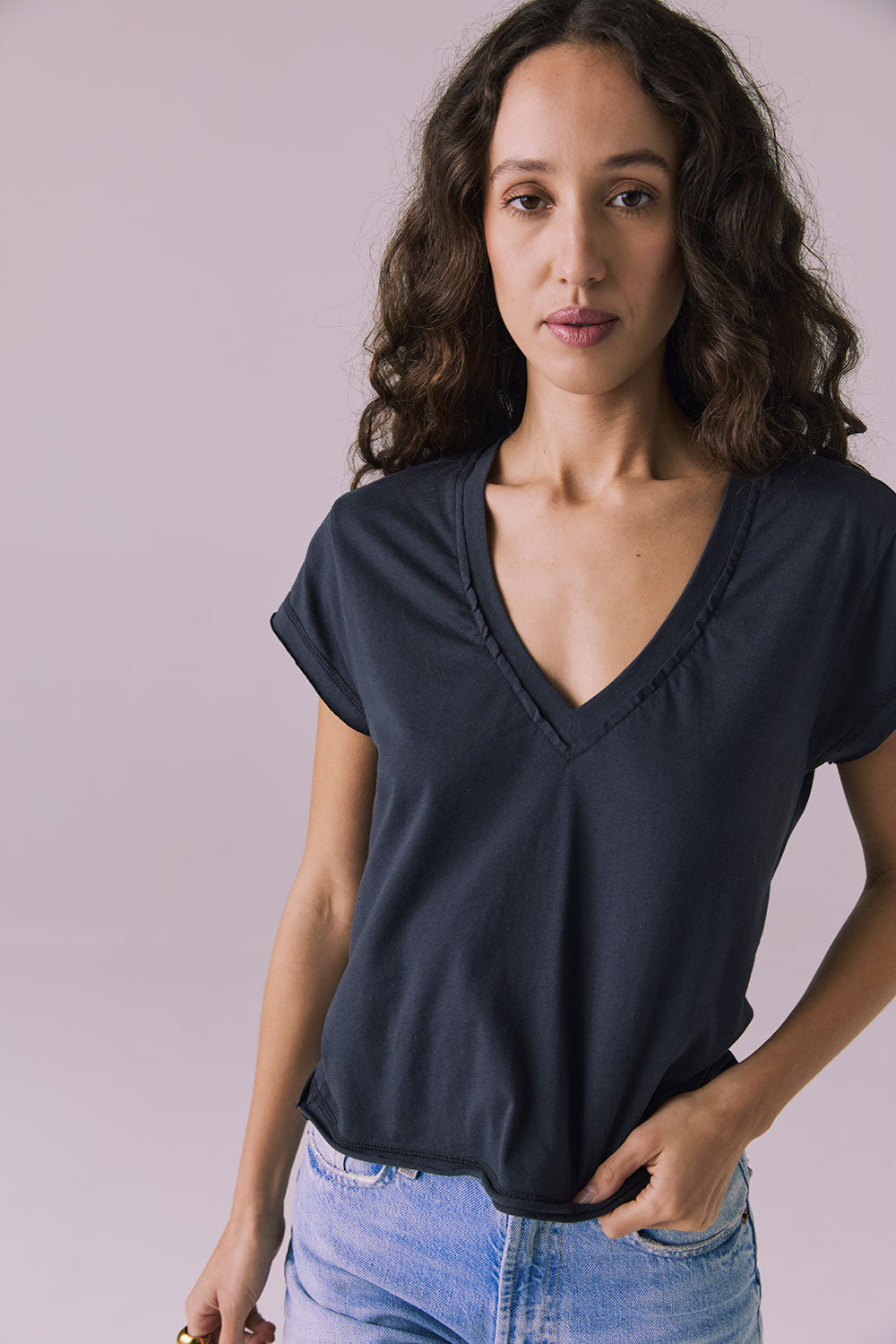 Gator V Neck Licorice Black Tee Womens chaserbrand