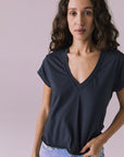 Gator V Neck Licorice Black Tee Womens chaserbrand