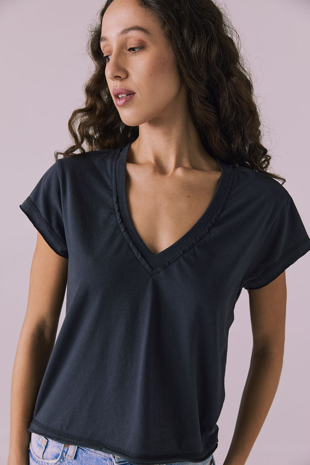 Gator V Neck Licorice Black Tee Womens chaserbrand