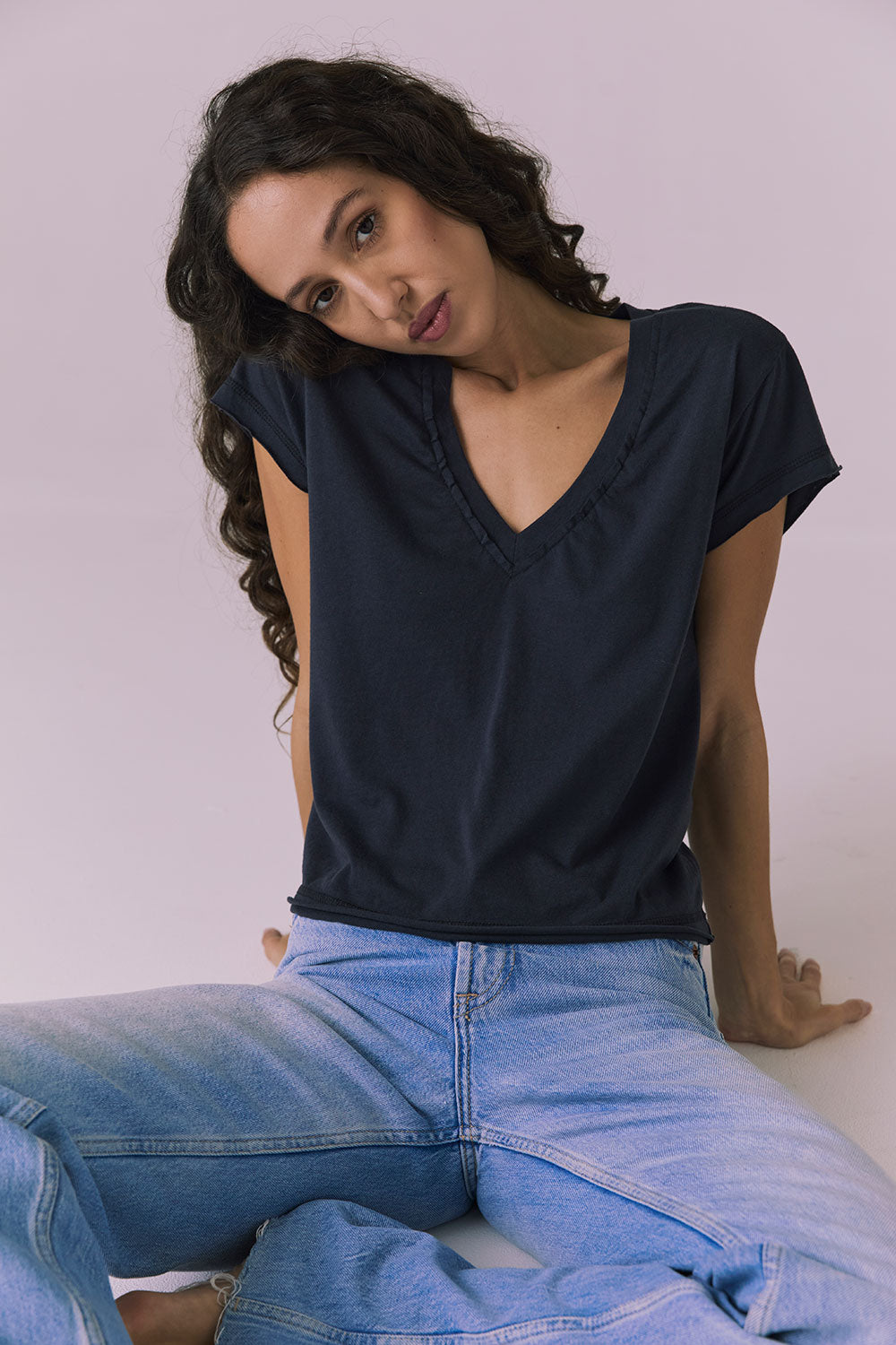 Gator V Neck Licorice Black Tee Womens chaserbrand