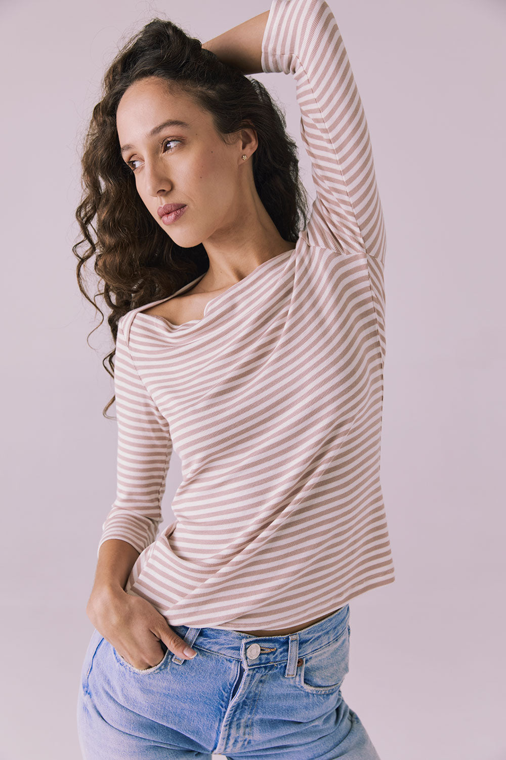 Malynne Khaki Stripe Tee Womens chaserbrand