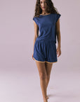 Flora Cropped Honest Indigo Cap Sleeve Crewneck Tee Womens chaserbrand