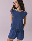 Flora Cropped Honest Indigo Cap Sleeve Crewneck Tee Womens chaserbrand