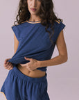Flora Cropped Honest Indigo Cap Sleeve Crewneck Tee Womens chaserbrand