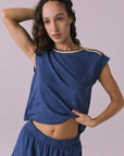 Flora Cropped Honest Indigo Cap Sleeve Crewneck Tee Womens chaserbrand