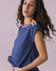 Flora Cropped Honest Indigo Cap Sleeve Crewneck Tee Womens chaserbrand