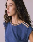Flora Cropped Honest Indigo Cap Sleeve Crewneck Tee Womens chaserbrand