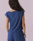 Flora Cropped Honest Indigo Cap Sleeve Crewneck Tee Womens chaserbrand