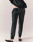 Front view of model wearing Bay Joggers in true black