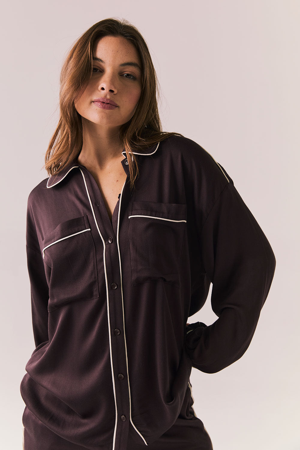 Eurielle Espresso and Starry White Button Down Womens chaserbrand