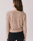 Back view of woman wearing Chaser’s Sparrow Bronze Brown Long Sleeve on a white background