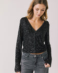 Front view of woman wearing Chaser’s Sparrow True Black Button-Up Long Sleeve on a white background