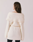 Back view of woman wearing Chaser’s Eclipse Warm White Cardigan Robe on a white background