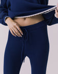 Close-up view of the Sailor Worn Blue Joggers showing the ribbed texture and adjustable drawstring waistband