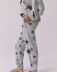 Side view of the Chaser You’re A Star Pants in Heather Grey highlighting the easy drape pocket placement and cuffed hem
