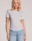 Chaser Louisa Tee in Light Heather Grey showcasing crew neckline and lightweight fabric