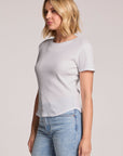 Chaser Louisa Tee in Light Heather Grey highlighting easy fit through the body and short sleeve design