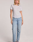 Chaser Louisa Tee in Light Heather Grey shown in full body view with classic crew neckline and relaxed fit