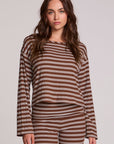Front view of a woman wearing the Chaser Lunnah Nutty Brown Top on a neutral background