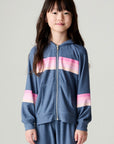 Full body front view of a girl wearing the Chaser Multi Stripes Girls Hoodie on a neutral background with hands at sides