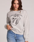 Front view of a woman wearing the Chaser The Rolling Stones Long Sleeve Tee on a neutral background