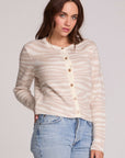 Front view of a woman wearing the Chaser Zebra Dream Striped Cardigan on a neutral background