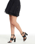 BEADED STAR FLOUNCY TIERED ZIP BACK MINI SKIRT WOMENS chaserbrand