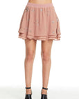 BEADED STAR FLOUNCY TIERED ZIP BACK MINI SKIRT WOMENS chaserbrand