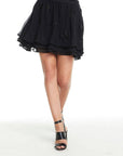 BEADED STAR FLOUNCY TIERED ZIP BACK MINI SKIRT WOMENS chaserbrand