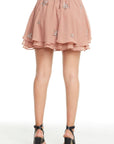 BEADED STAR FLOUNCY TIERED ZIP BACK MINI SKIRT WOMENS chaserbrand