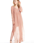 BEADED STAR L/S V NECK MAXI DRESS WOMENS chaserbrand