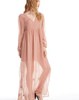 BEADED STAR L/S V NECK MAXI DRESS WOMENS chaserbrand