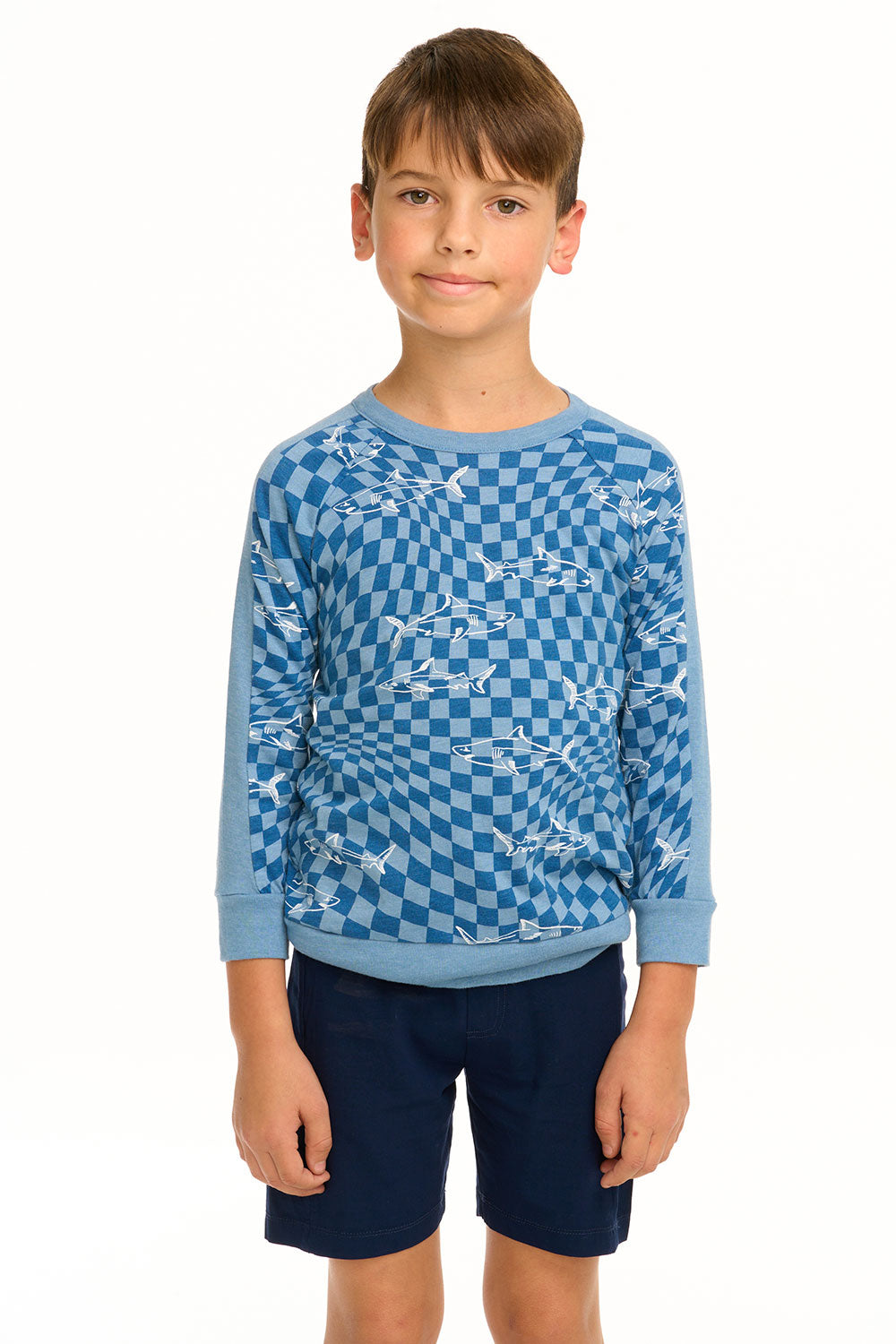 Boy&#39;s Checkered Shark Raglan Pullover BOYS chaserbrand