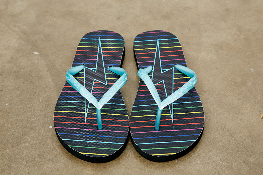 Black Rainbow Bolt Flip Flops FLIP FLOPS - chaserbrand